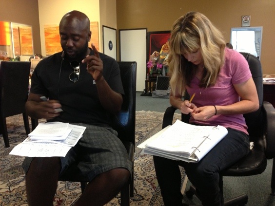 Kasi Brown and Charles, the 1st AD, on the first day of shooting