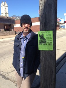 Brandon Walter tags downtown Dubuque.
