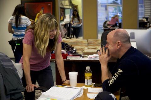Kasi with Mark Teich (Bob) on set.